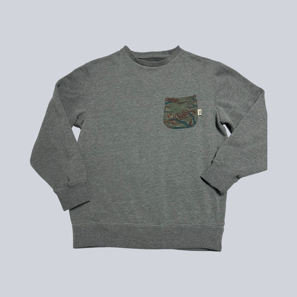 Vans Men’s 2014 Gray Crewneck Sweatshirt Medium Tropical Floral Pocket Pullover